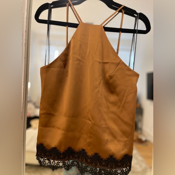 ABS silk spaghetti cami top with lace detail - Picture 3 of 10